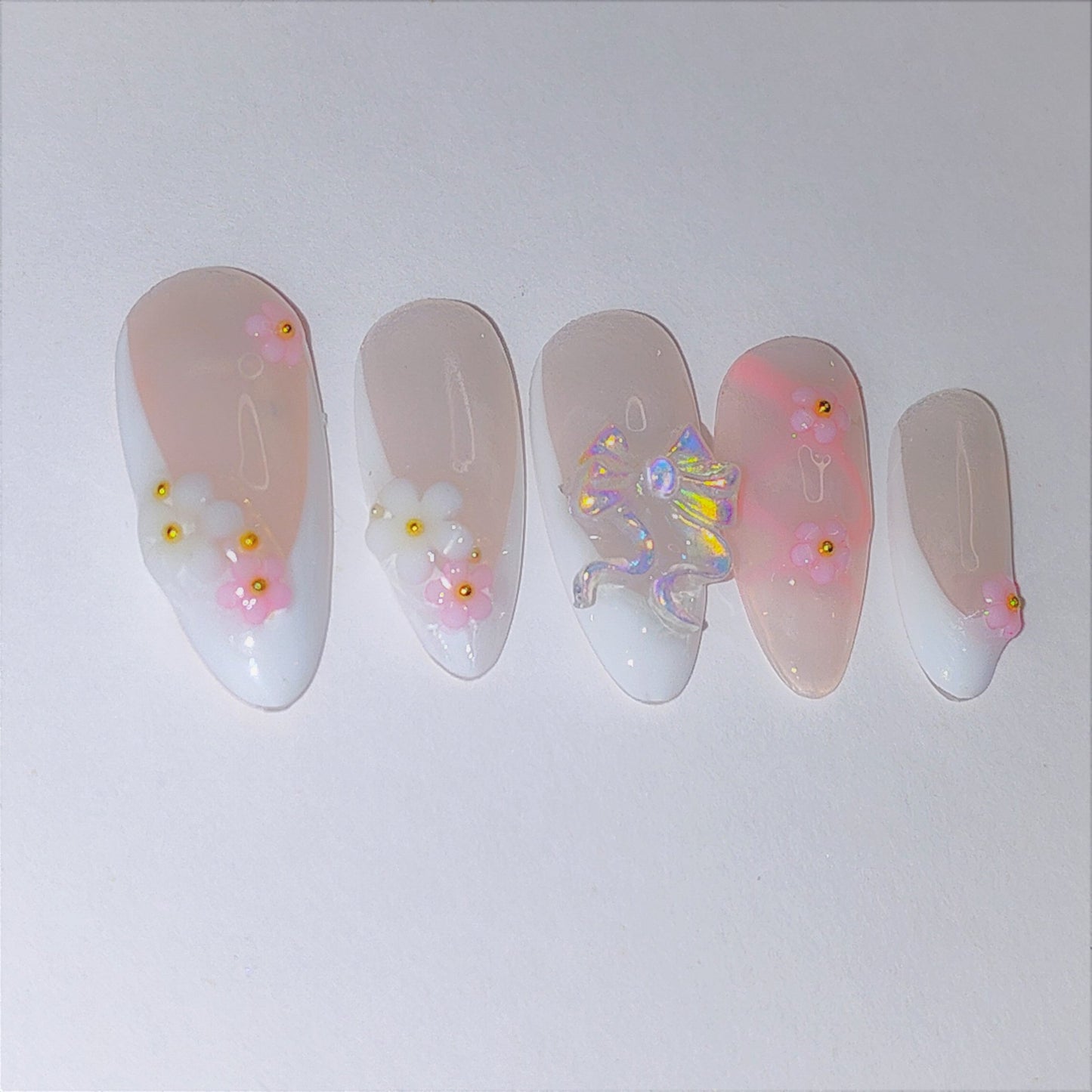 Flower Milk Jelly Frenchie Press Ons - Nailsby3lle.tm