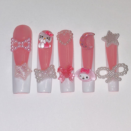 Pink Hello Kitty Kawaii Bow Frenchies - Nailsby3lle.tm