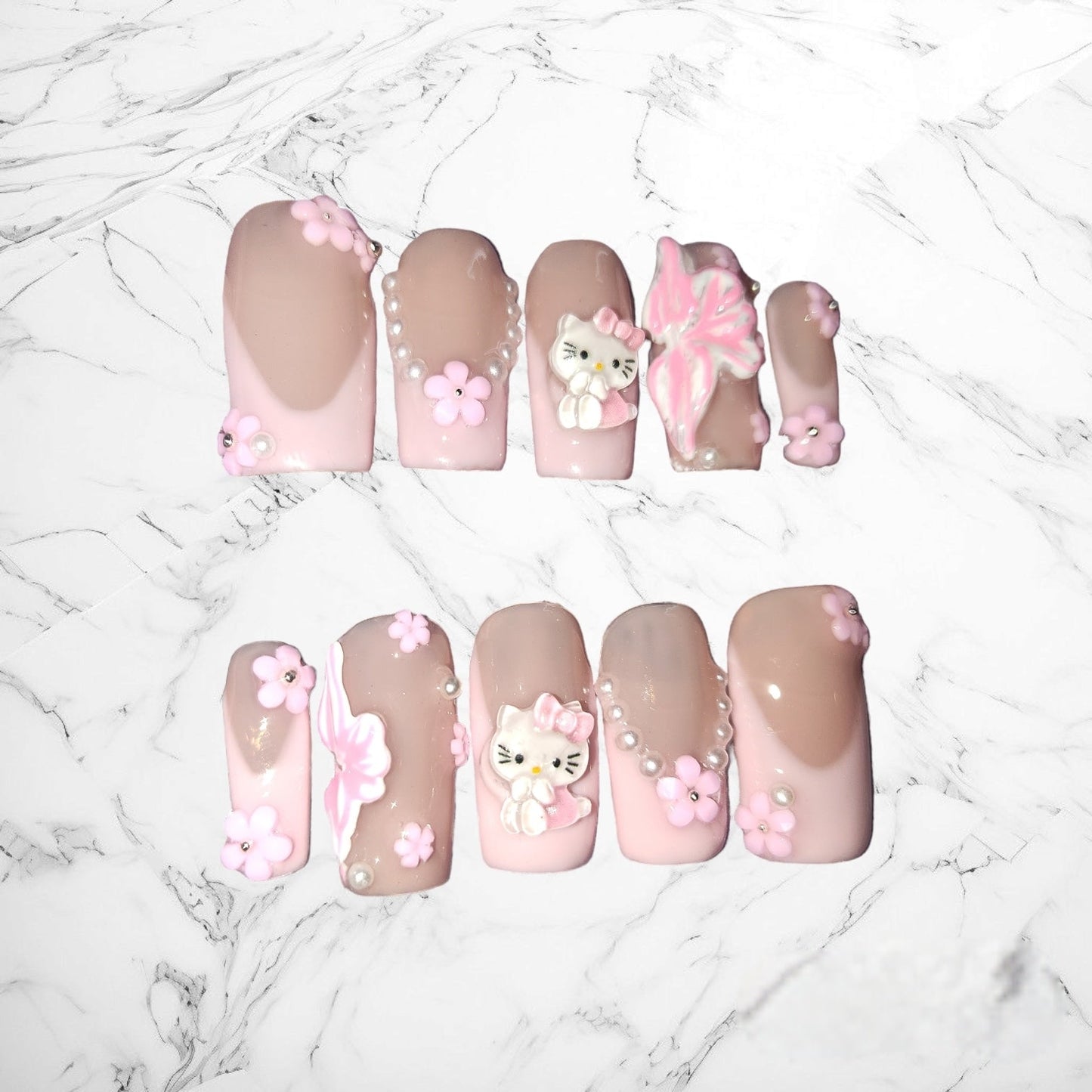 🌸 Pink Kitty Nails ୨୧⋆｡˚ ⋆ - ୨ - Nailsby3lle.tm