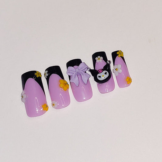 Purple Sanrio Kuromi Kawaii Flower Frenchies - Nailsby3lle.tm