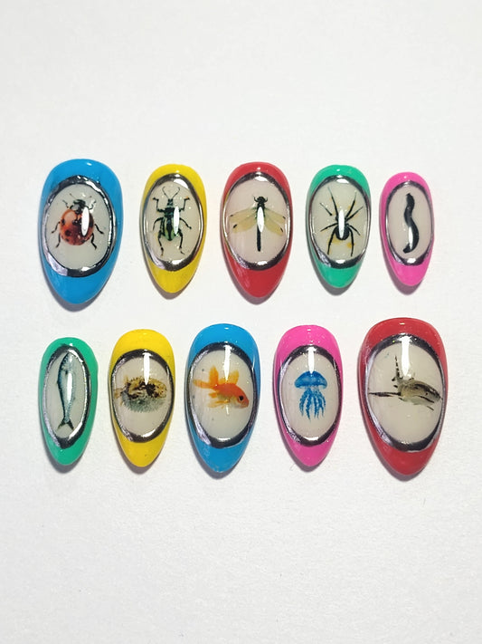 "Bugs & Fishies"  Press Ons
