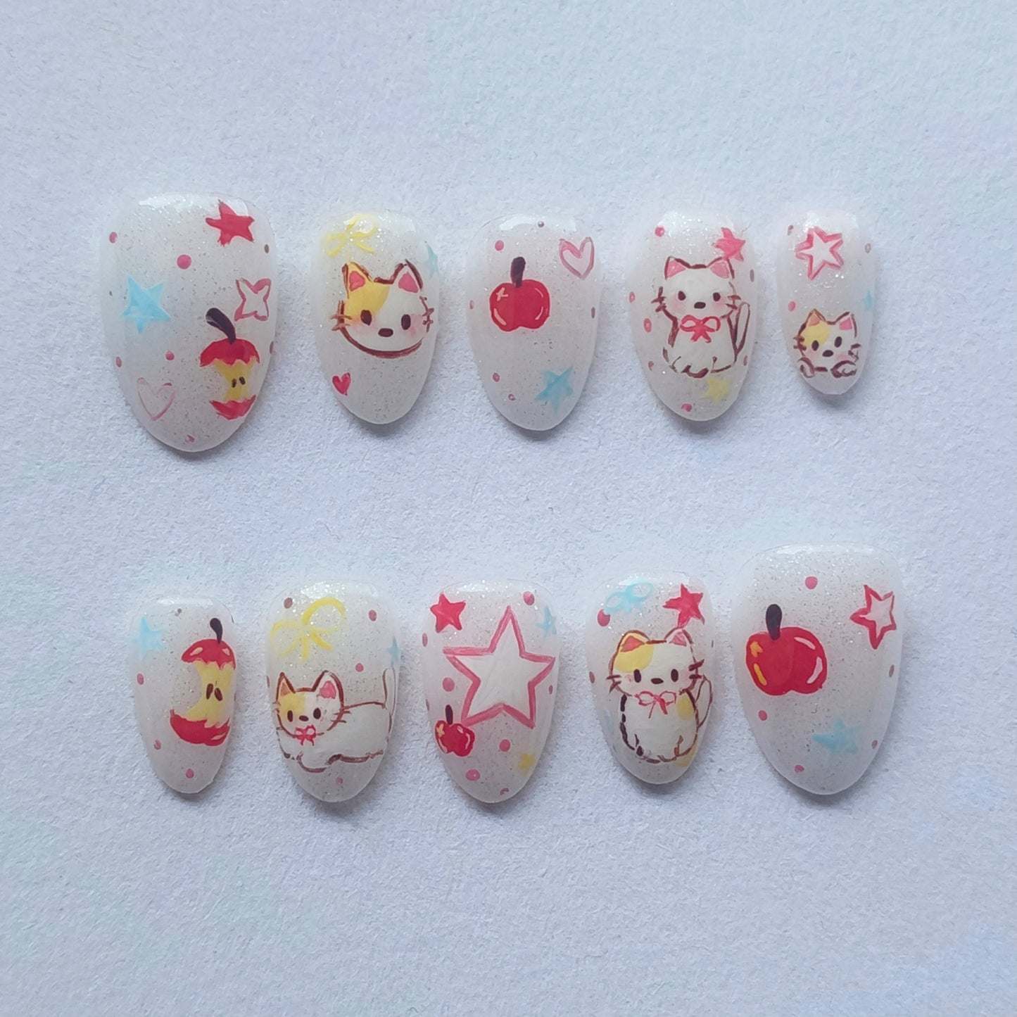 "Apple core kitty" press ons