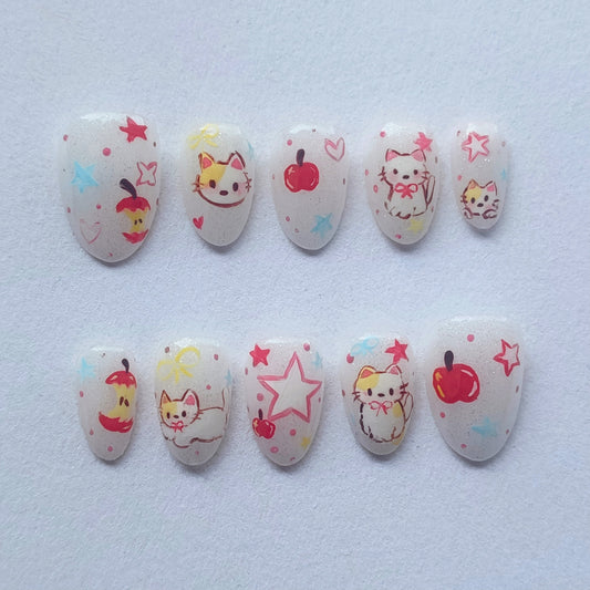 "Apple core kitty" press ons