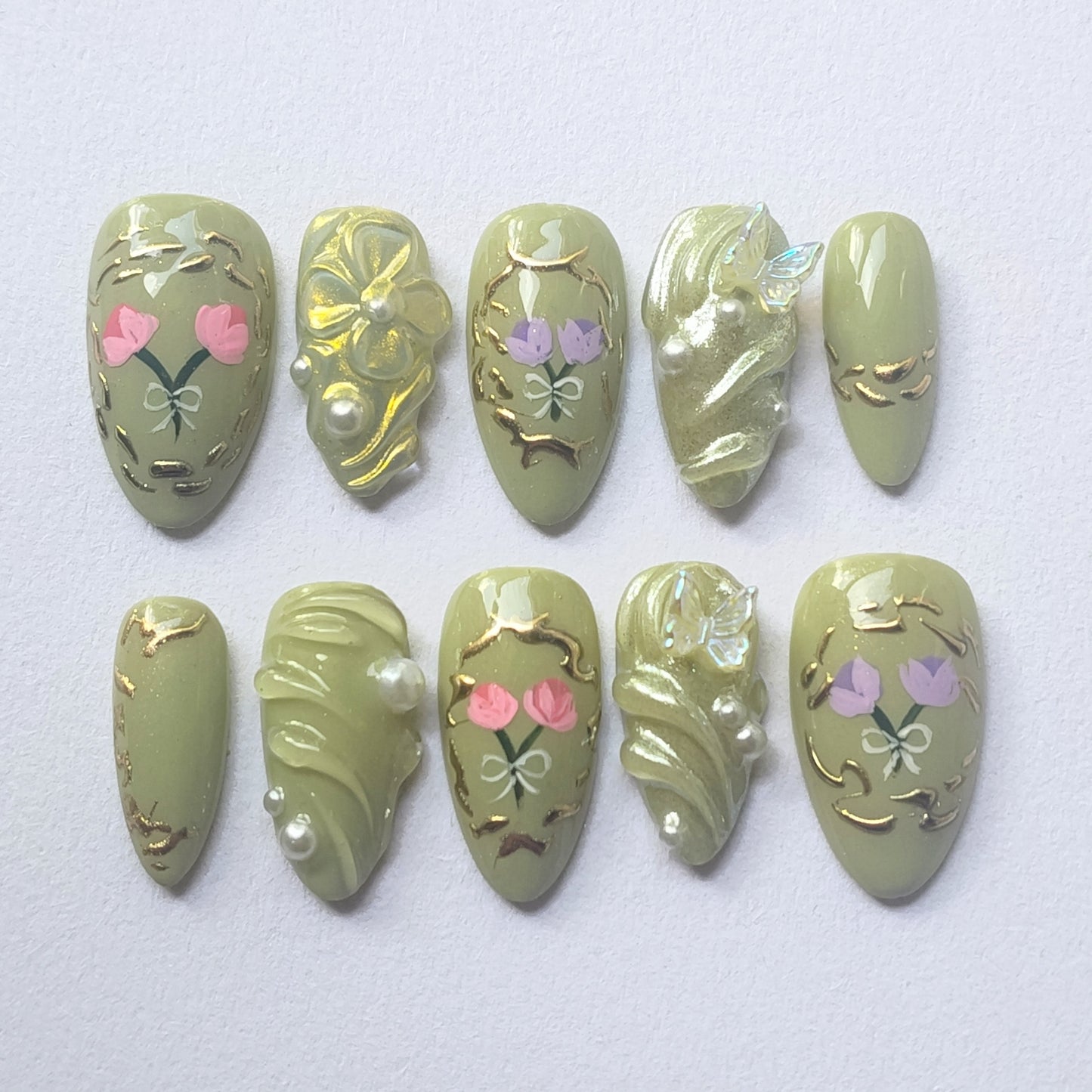 "Fairy Garden Girl in Sage Green" press ons