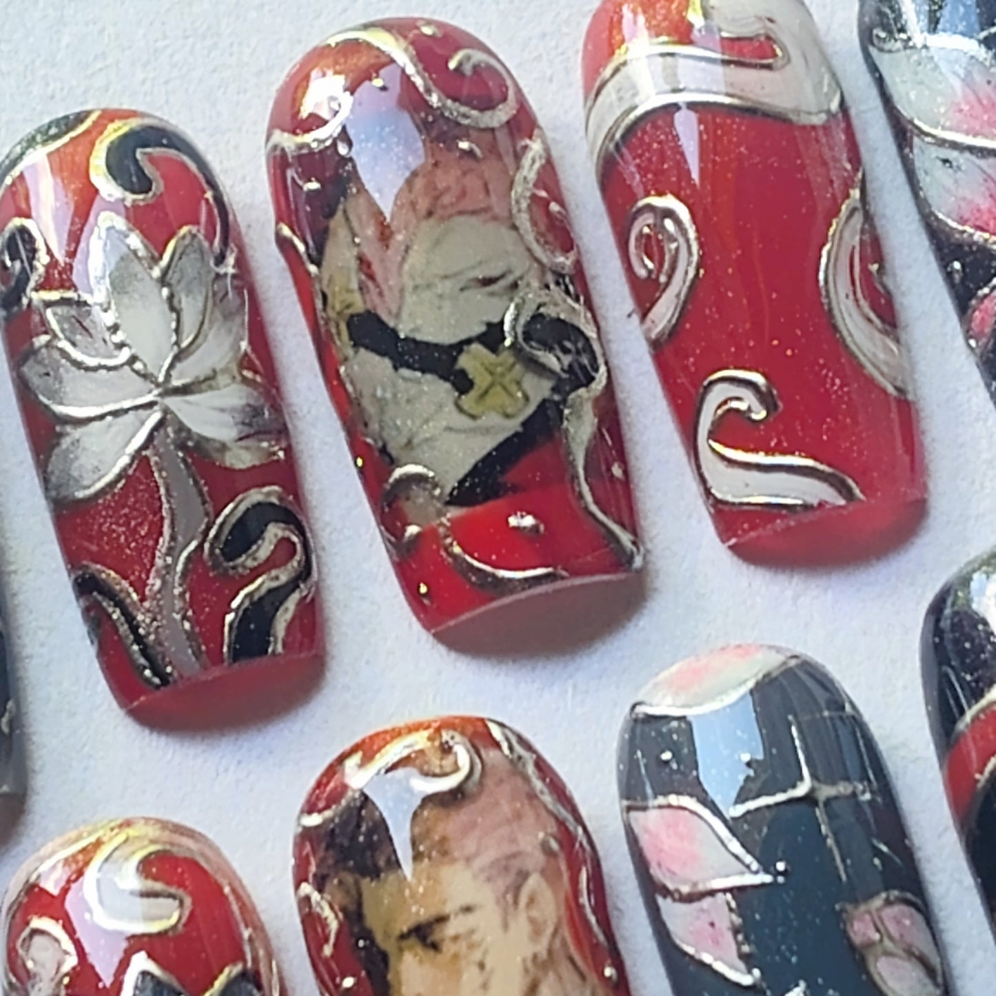 "Crimson Ink & Lotus" customizable character press ons