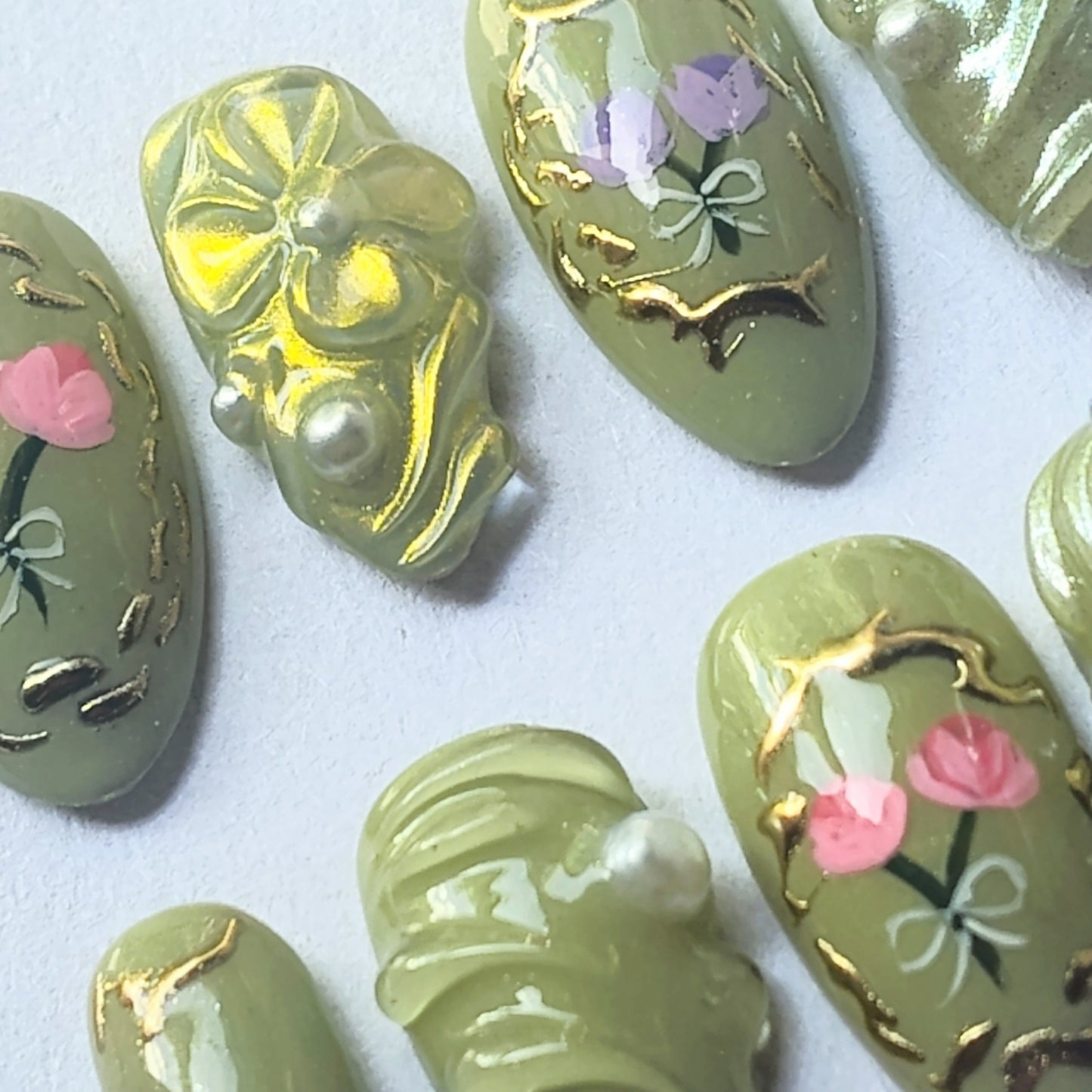 "Fairy Garden Girl in Sage Green" press ons