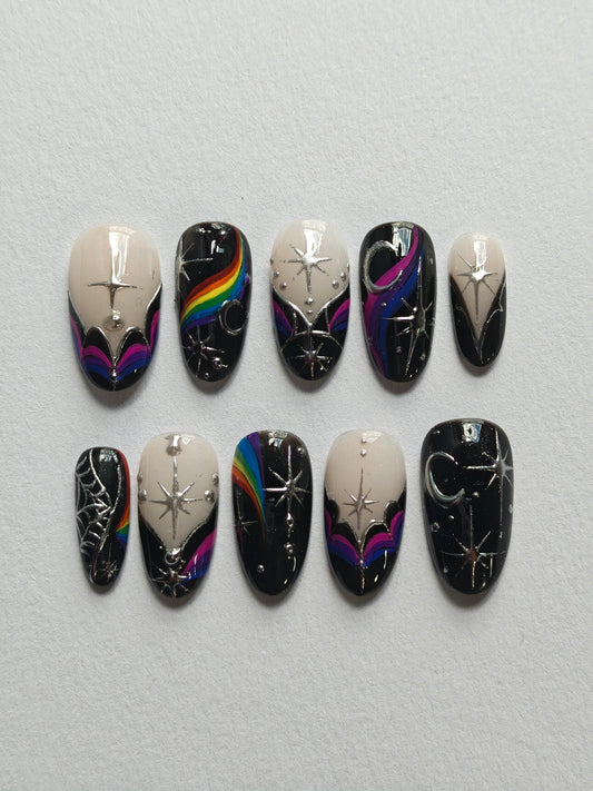 "Spooky Metal Bi Pride" Press ons