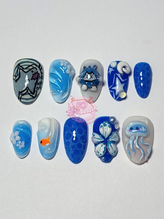 "Ocean Blue" Press Ons