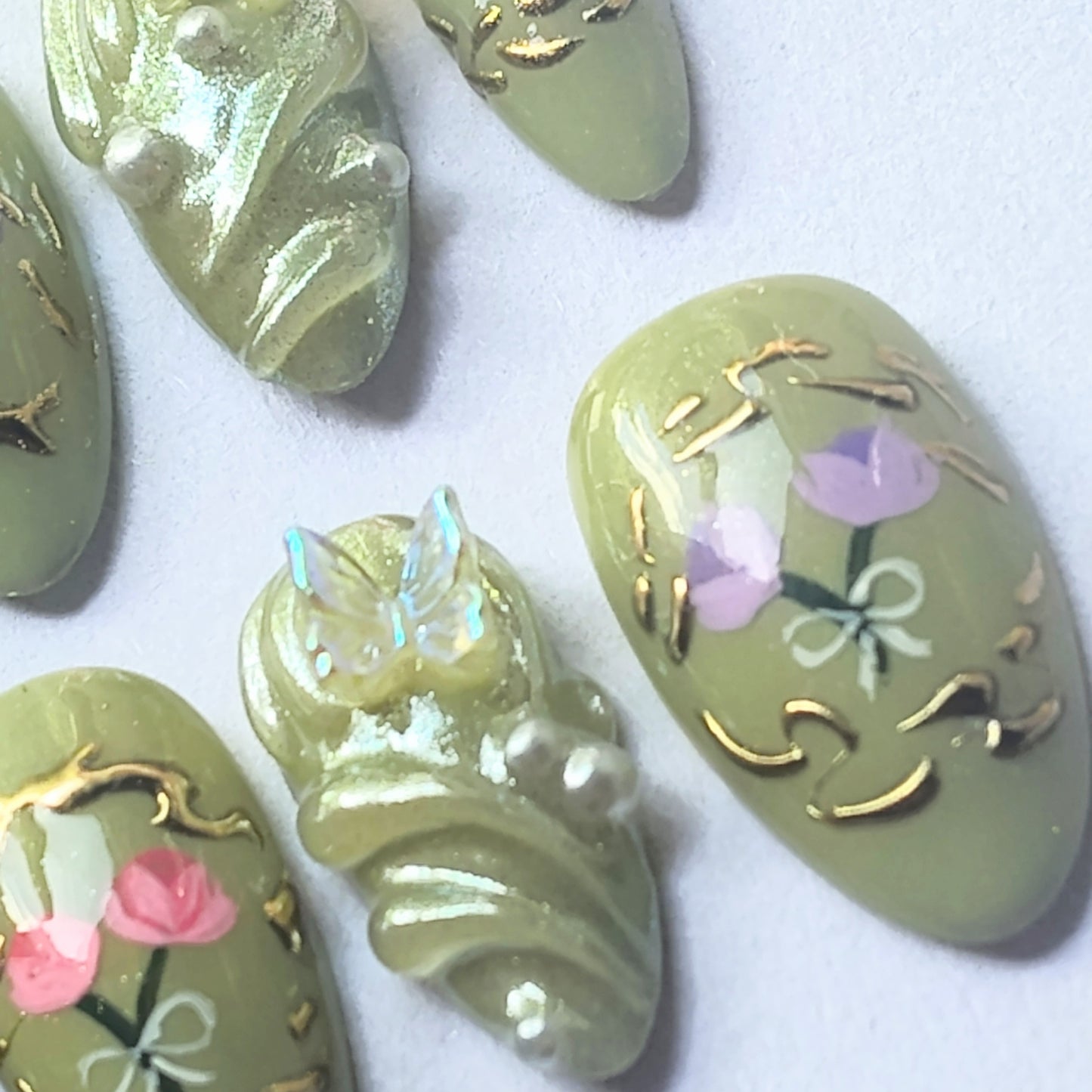 "Fairy Garden Girl in Sage Green" press ons