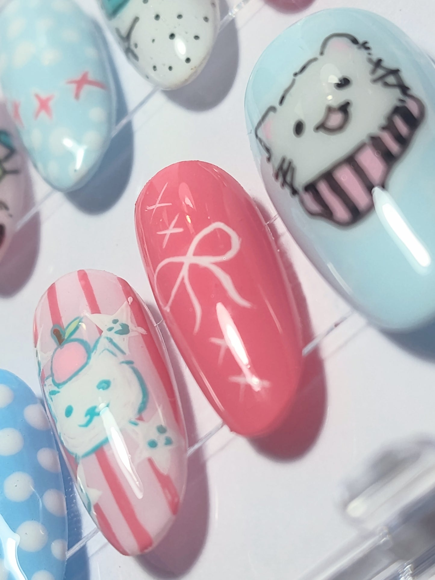"Pastel Polka Dot Kitty" Press Ons