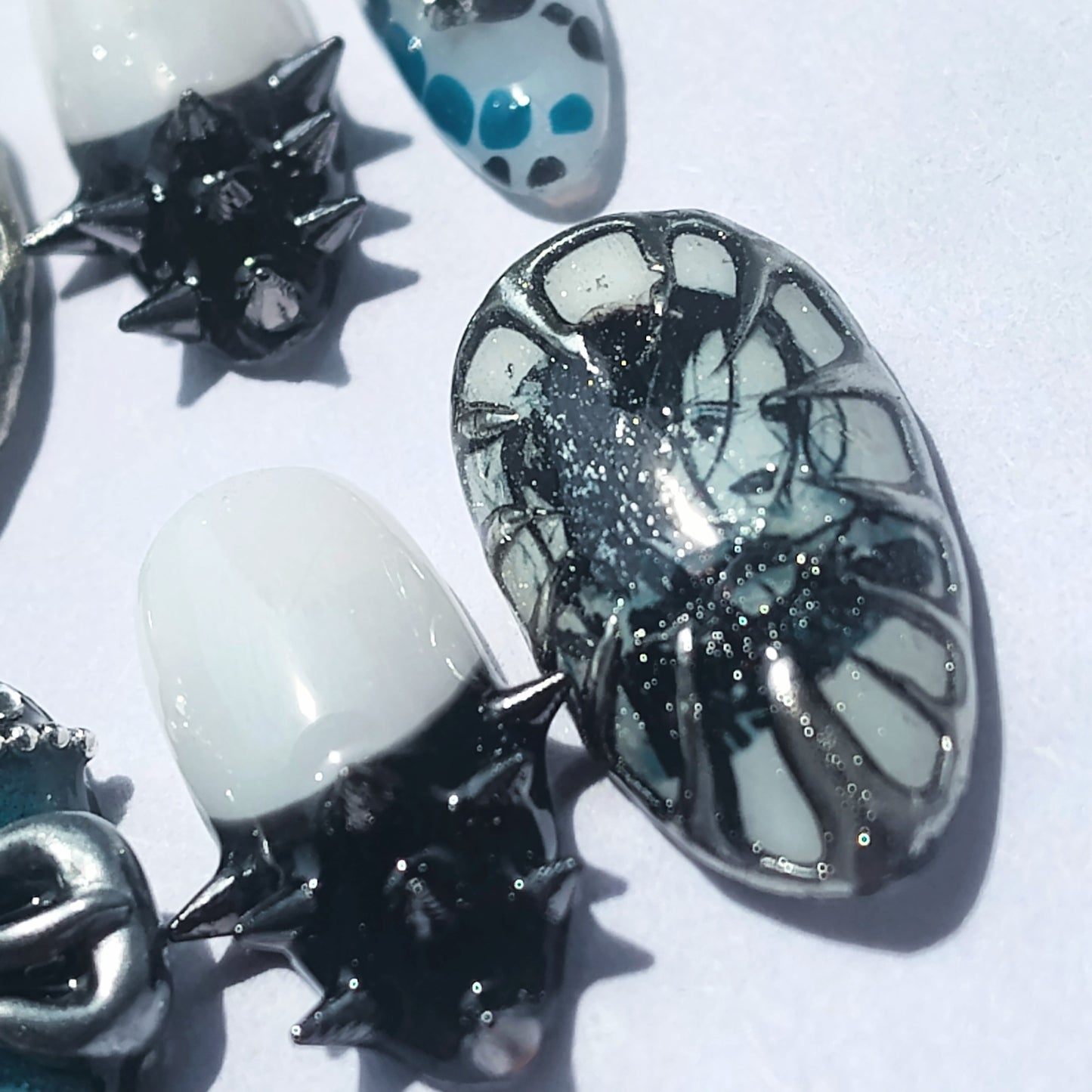 "Navy Chrome Punk" customizable character press ons