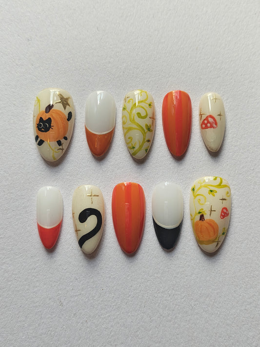 "Pumpkin Kitty" Press ons
