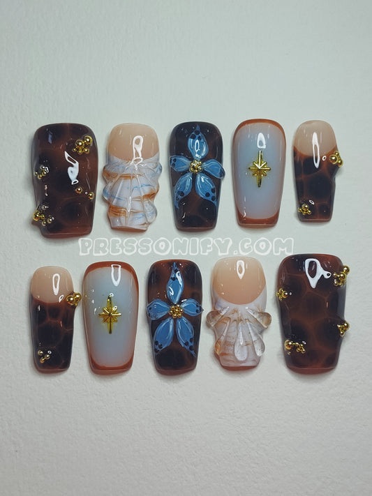 Turquoise Floral Beach Press Ons 🏖️🌊