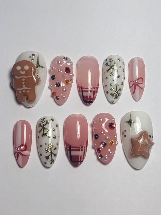 Snowflakes and Gingerbread Press on nails