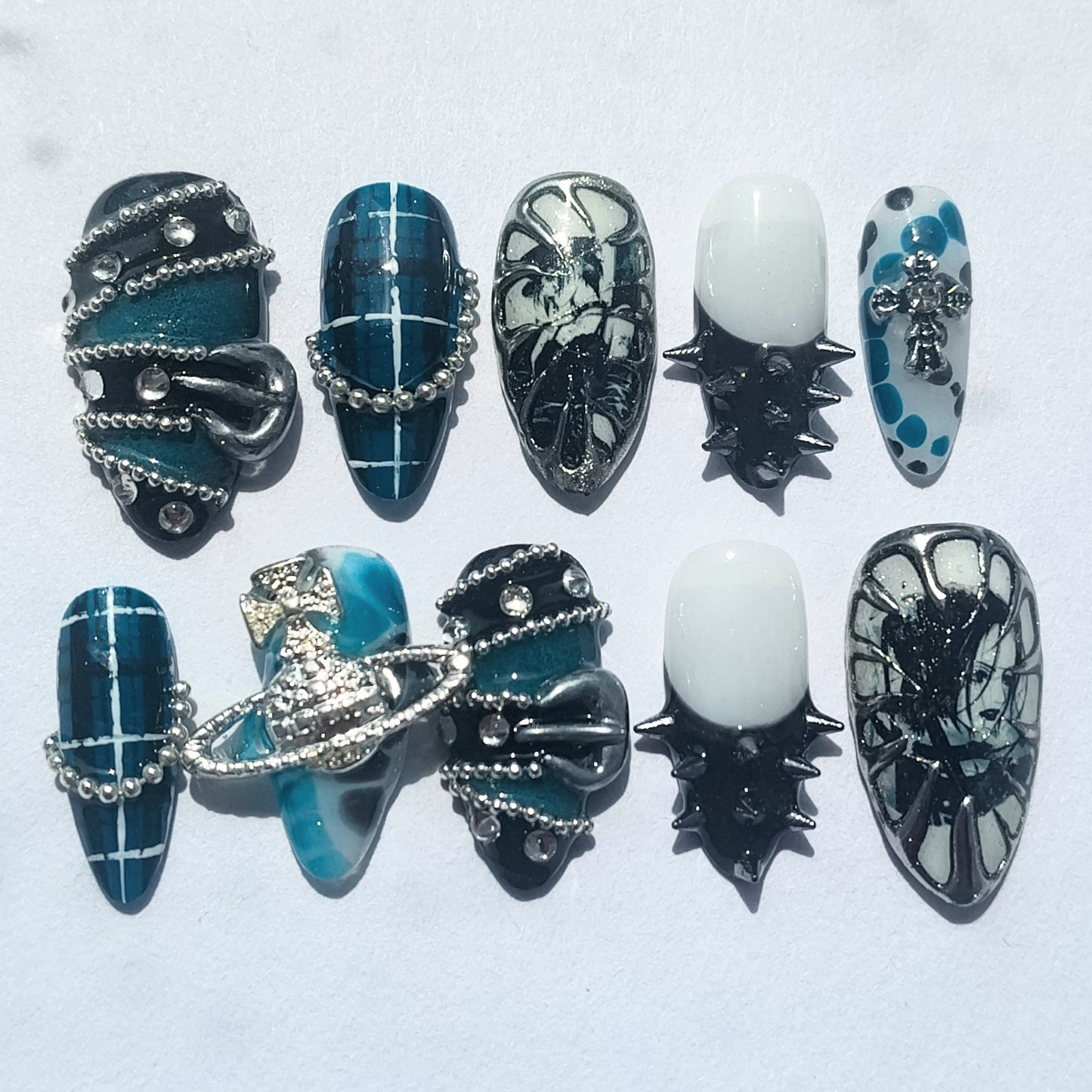 "Navy Chrome Punk" customizable character press ons