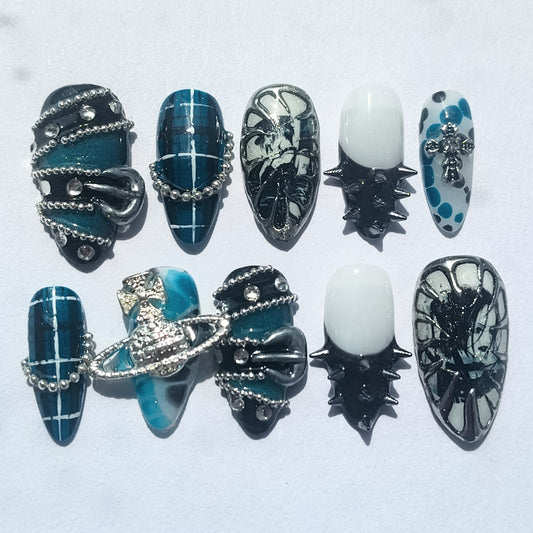 "Navy Chrome Punk" customizable character press ons