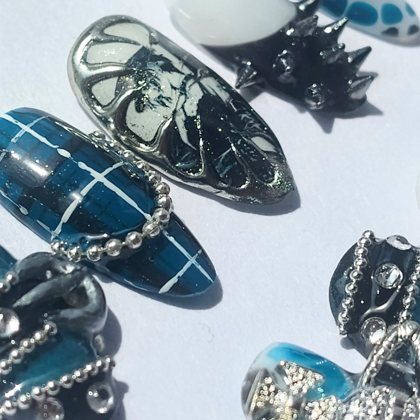"Navy Chrome Punk" customizable character press ons