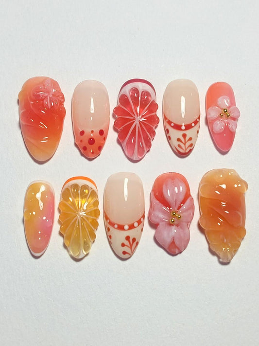 "Blood Orange Summer" Press Ons