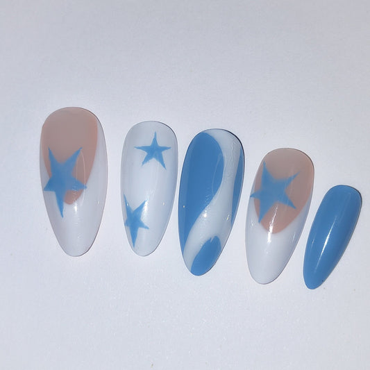 Starry Blue Frenchie Press Ons!! ~ - Nailsby3lle.tm